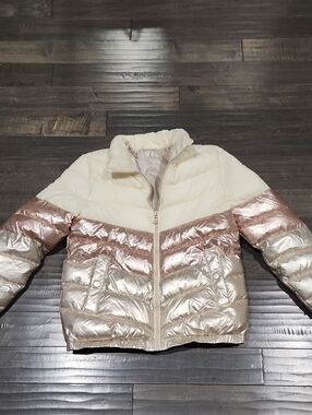 Zara Metallic Rose Gold & Cream Puffer Jacket